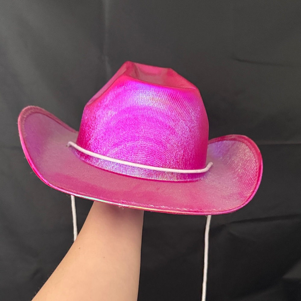 Holographic Hot Pink Cowboy Hat with Chin Cord